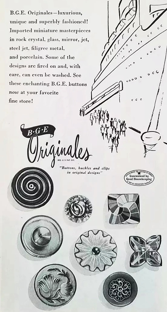 Designed and made in Europe buttons, 1947 ad