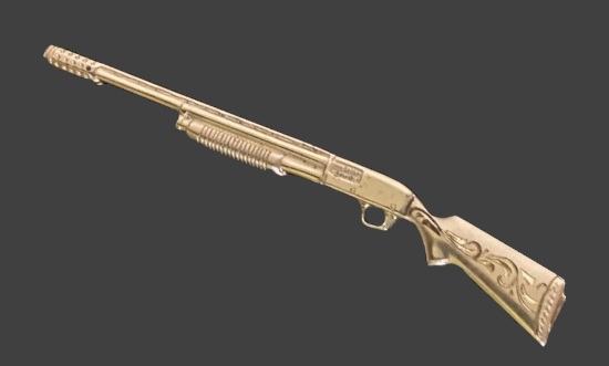 Engraved gun design sterling silver bar brooch