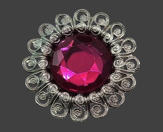 Filigree silver tone pink glass