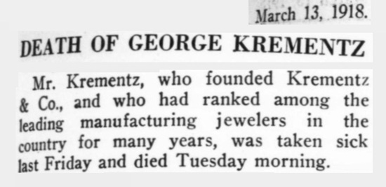 George Krementz obituary, 1918 1