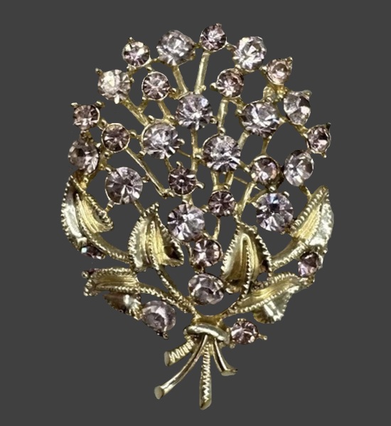 Lavender bouquet rhinestone gold tone brooch pin