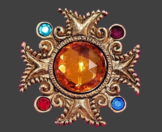 Maltese cross button cover gold tone, rhinestones