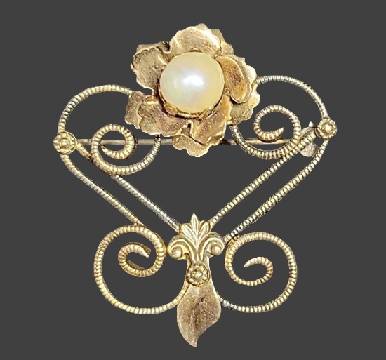 12 K gold filled faux pearl brooch