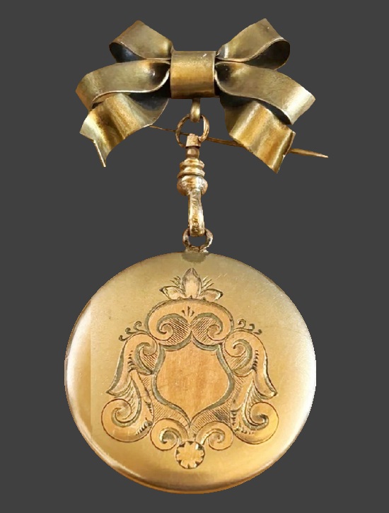 Bow dangle gold filled locket pin pendant
