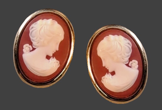 Cameo gold filled carved ivory earrings