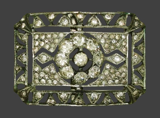 Faux diamond silver tone belt buckle
