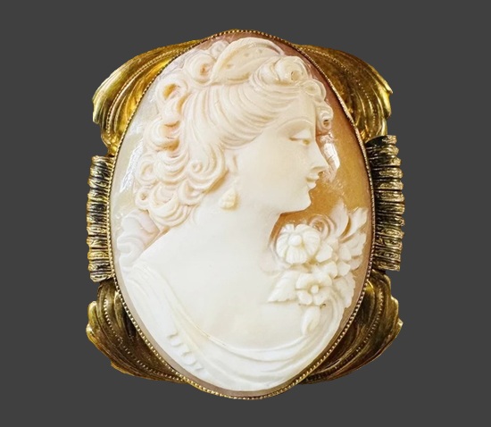 Genuine cameo hand carved gold filled brooch pendant