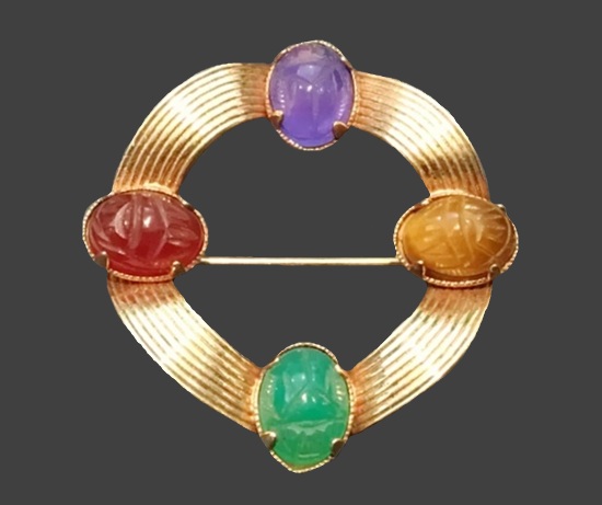 Handcarved scarab 14 K gold filled brooch pin