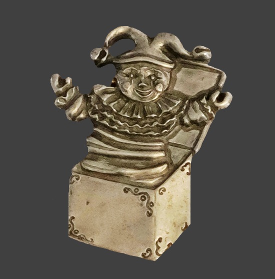 Jack in the box clown pewter pin, 1988