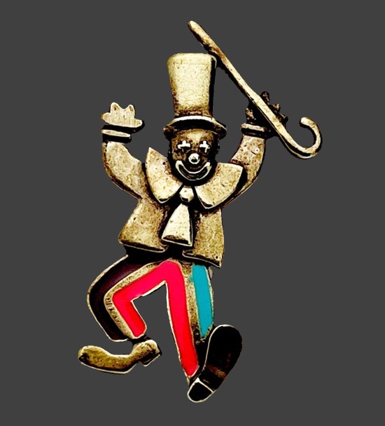 Made in 1986 Artifacts tm pewter enamel clown pin brooch