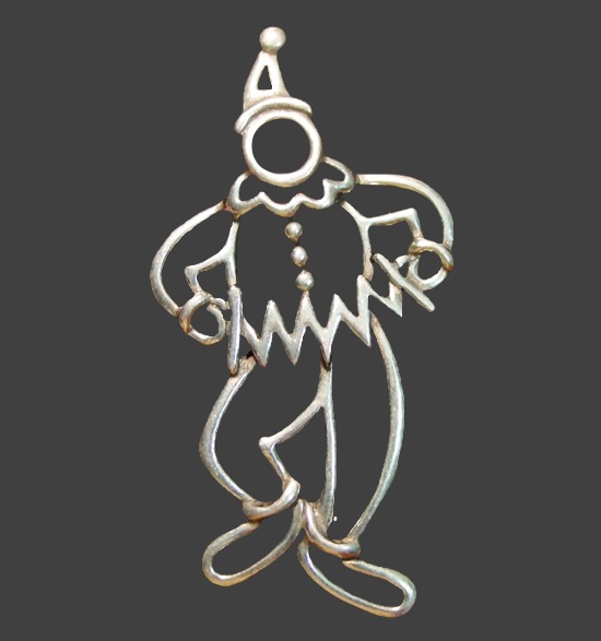 Open work silver tone clown pin