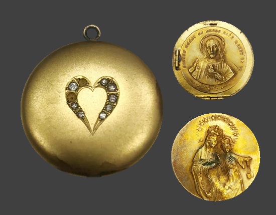 Religious gold filled paste stones etched locket pendant
