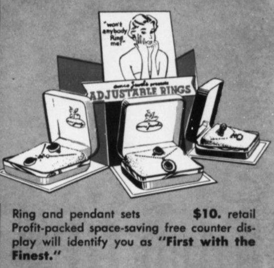 Ring and pendant set, June 1957 ad