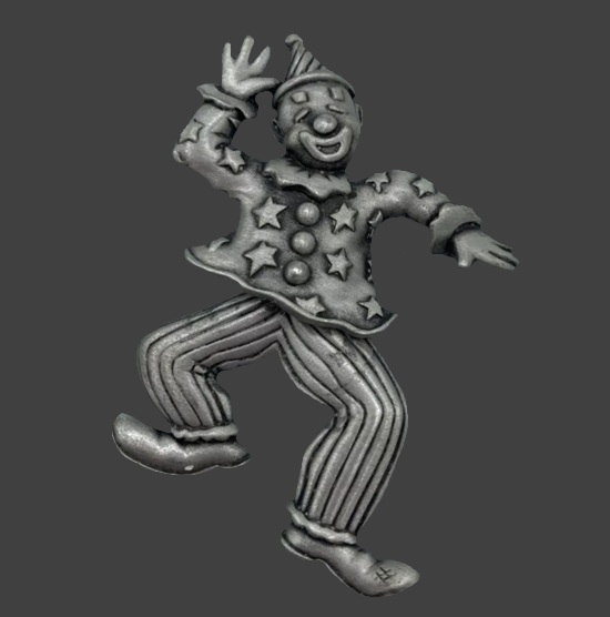 Silver tone Dancing clown brooch pin