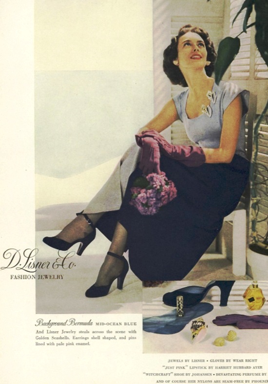 Vogue 1940s. Jewelry by D. Lisner