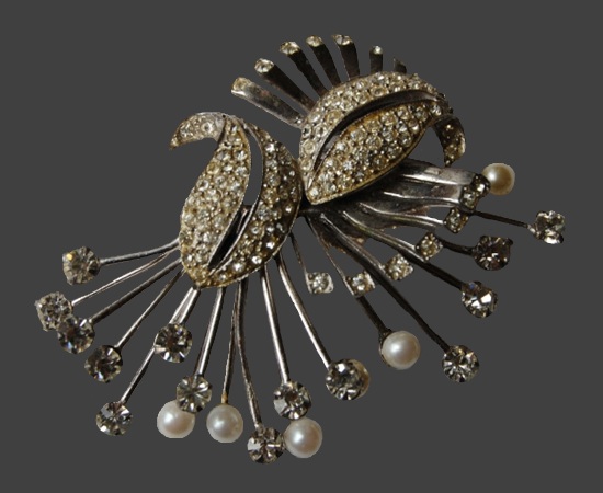 Art Deco rhinestone faux pearl pave crystal brooch