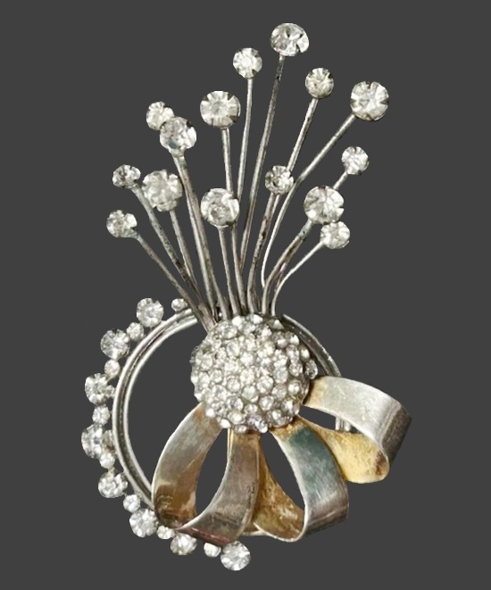 Art Deco rhinestone sterling silver brooch pin