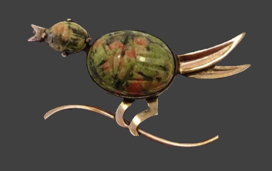 Bird 12 K gold filled jasper brooch pin