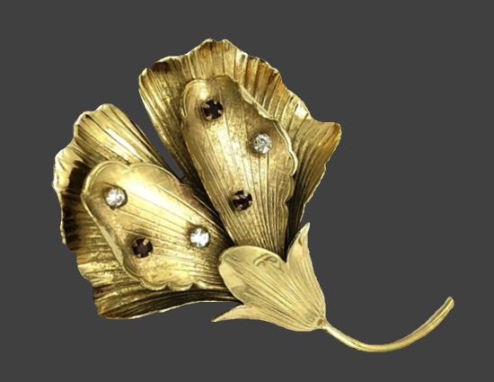 Flower 12 K gold filled rhinestone brooch
