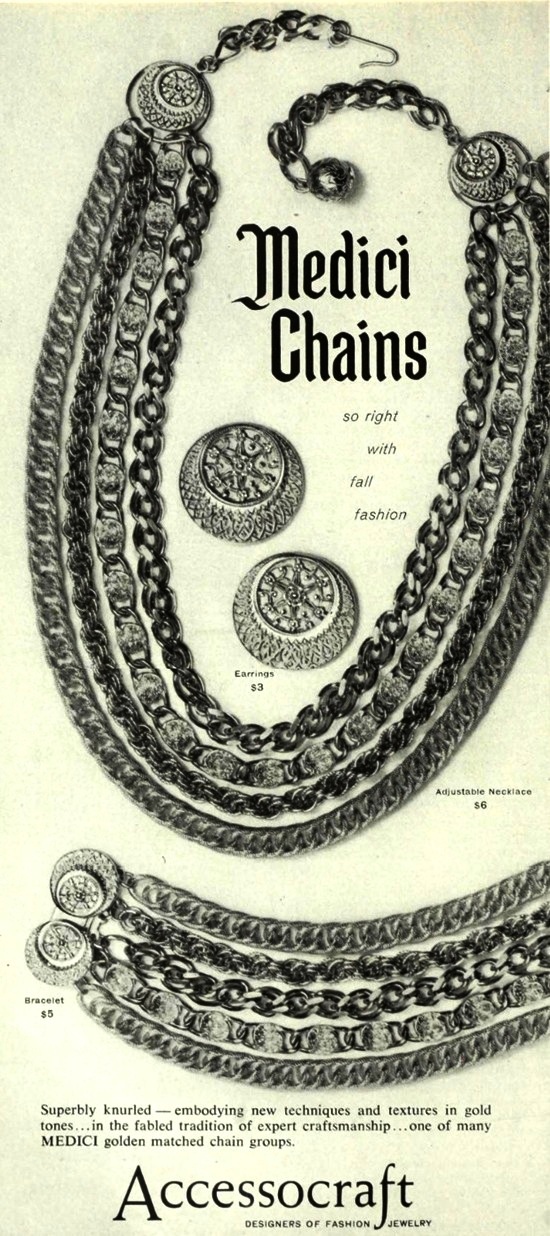 Medici chains. Mademoiselle 1959 ad
