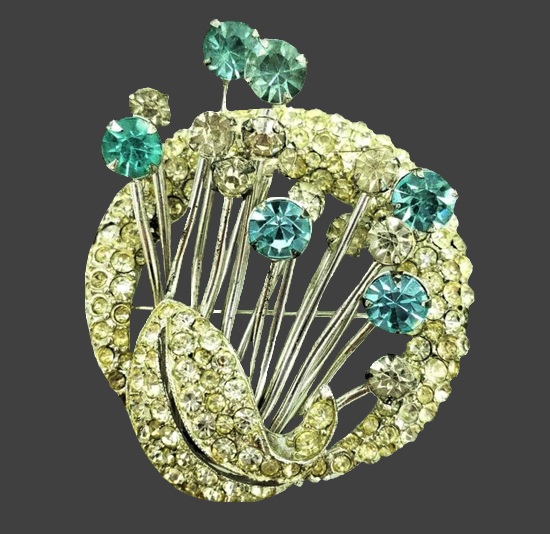Pave rhinestone gold tone brooch