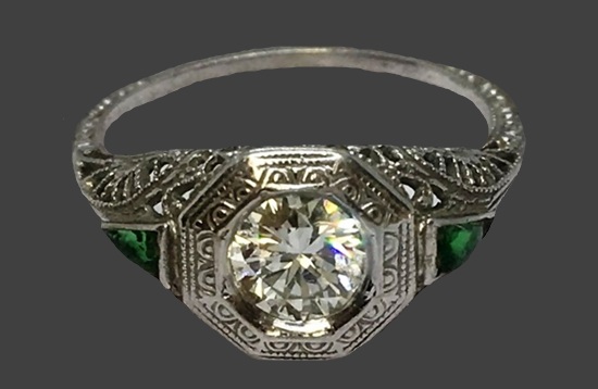 Textured 14 K white gold diamond ring