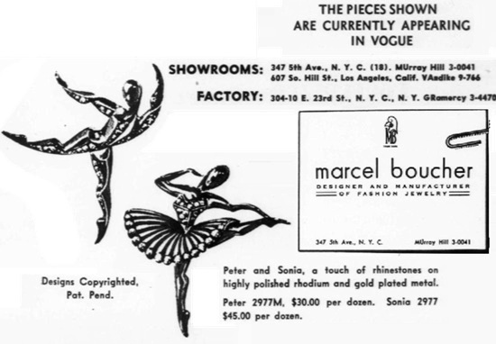 Peter and Sonya brooches, April 1949 ad