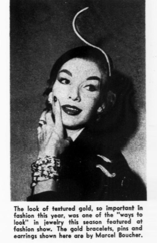 Textured gold jewelry September 1954 ad