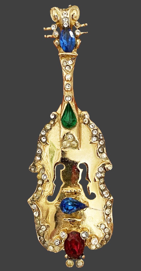 Alto gilt sterling silver brooch with rhinestones, Carnegie Hall Collection, 1940s