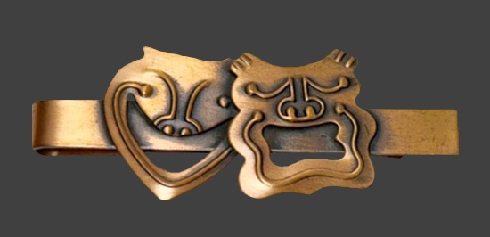 Comedy and tragedy modernist copper tie clip