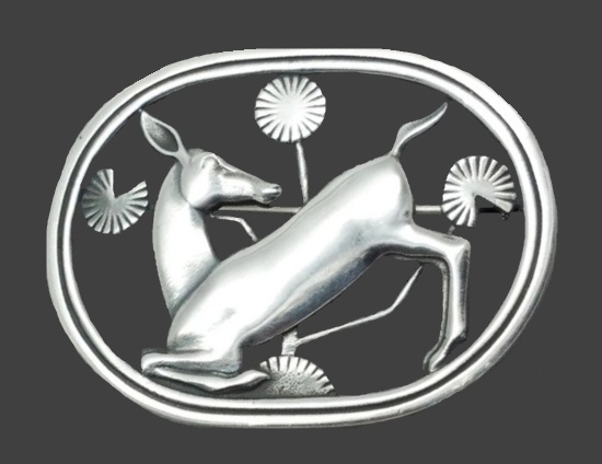 Deer sterling silver brooch pin. Arno Malinowski for George Jensen