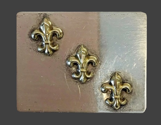 Fleur de Lis rectangle sterling silver brooch pin