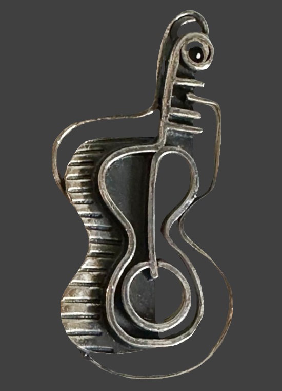 Guitar abstract design copper brooch pin