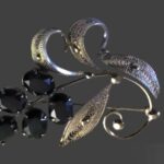 Hematite sterling silver floral design brooch pin