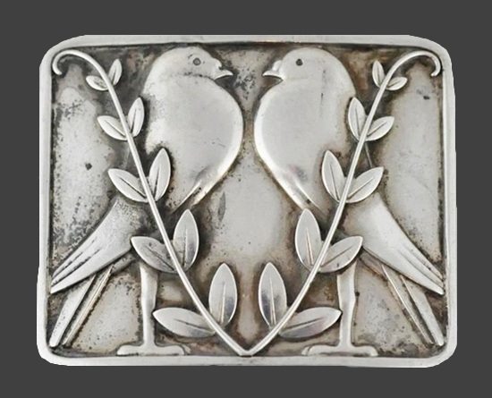 Love birds rectangle sterling silver buckle