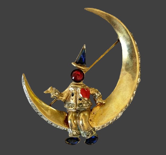 Man in the Moon, 1945 brooch. Designer Adolph Katz. Sterling silver
