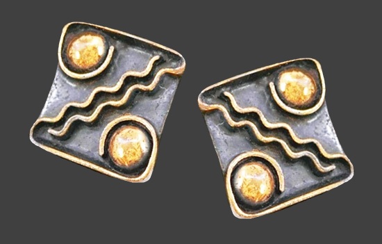 Modernist copper clip on earrings