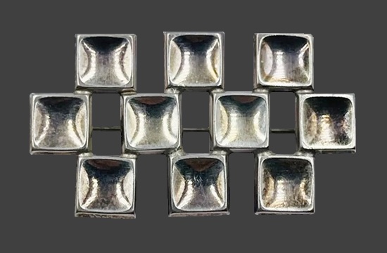 Modernist geometric square sterling silver brooch
