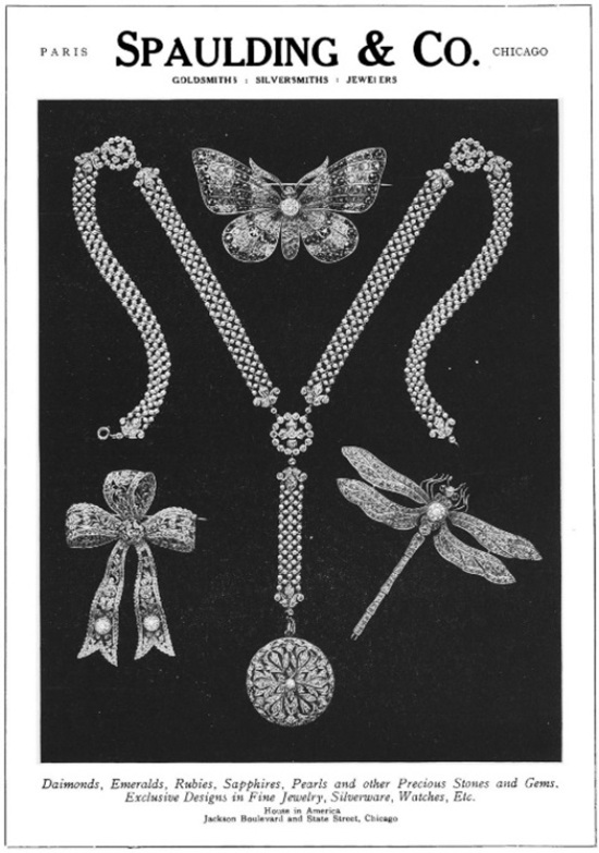 Precious jewelry by Spaulding, 1909 ad