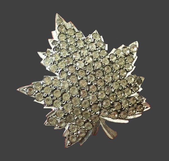Anthony Maple leaf clear rhinestone silver tone brooch