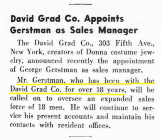 Appointment of George Gerstman as sales manager. Jewelers' Circular-Keystone July 1955