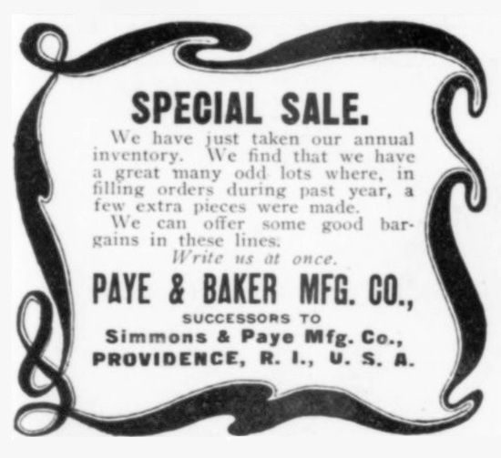 April 1902, Paye & Baker successors to Simmons & Paye Mfg Co