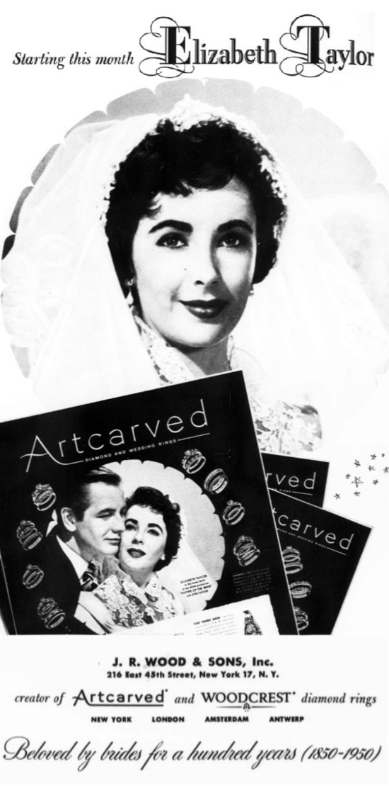 Elizabeth Taylor promoting Artcarved brand, 1950