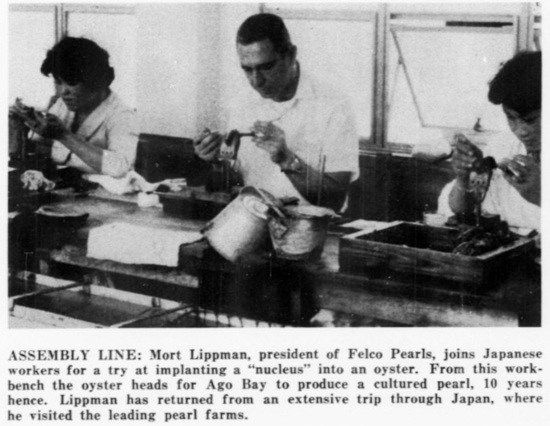 Assembly line, Mort Lippman, president of Felco Pearls