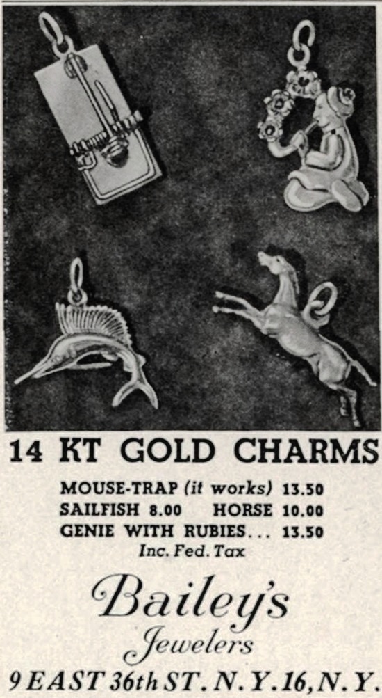 14 K gold Charms, Vogue September 1947