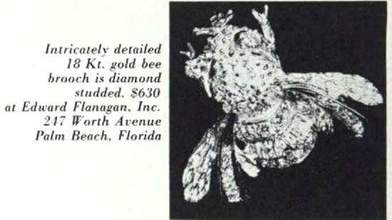 Bee 18 K gold diamond brooch, $630, May 1970 ad
