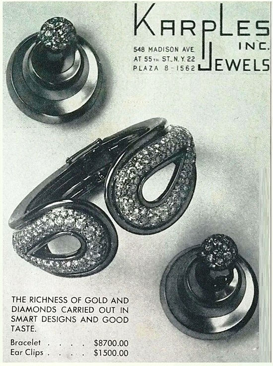 Bracelet and ear clips, gold and diamonds, 1945