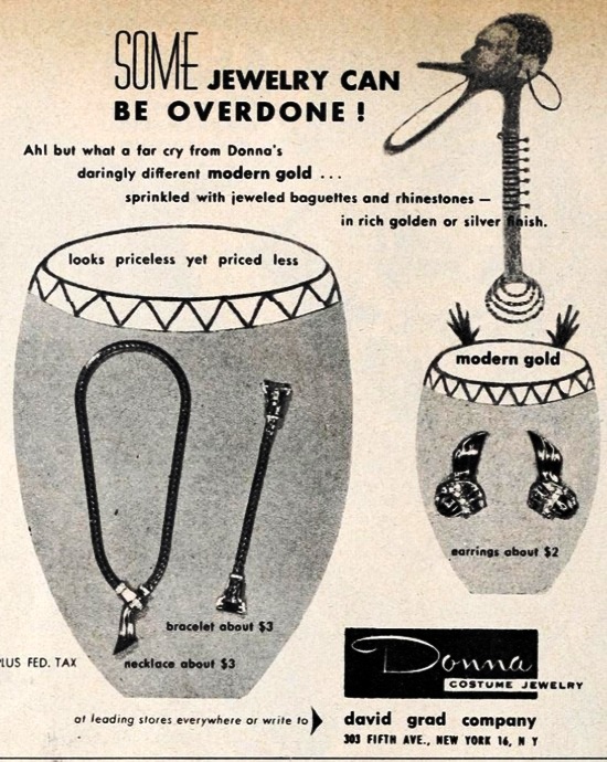 Bracelet, necklace and earrings, 1949