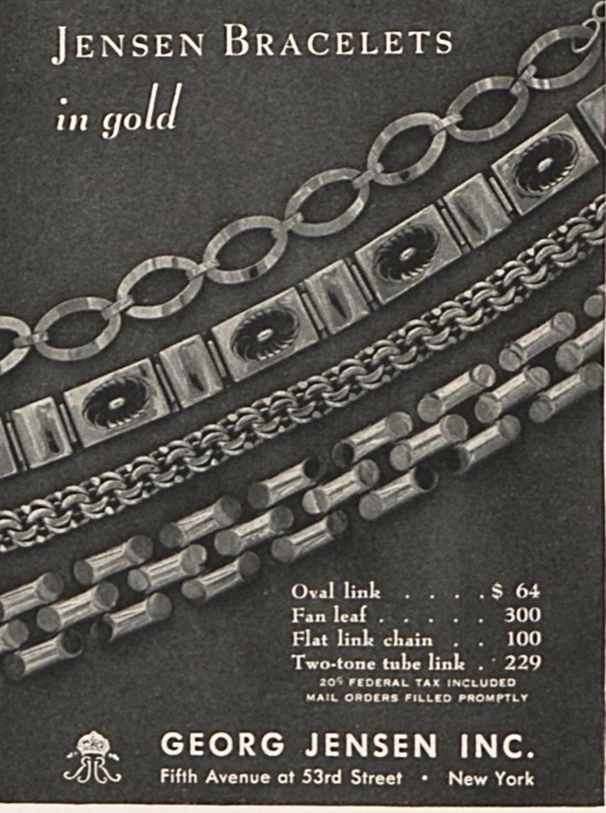 Bracelets in gold, Vogue October 1945 ad