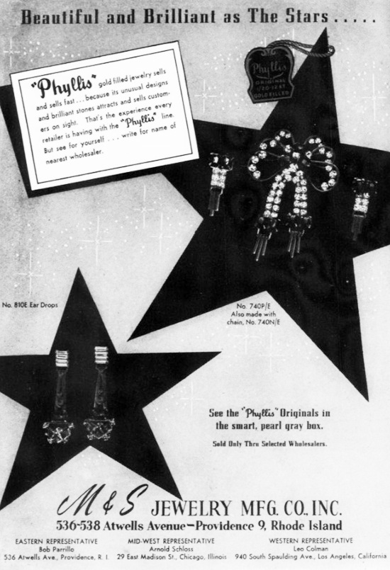 Brilliant as stars, Phyllis jewelry, October 1948 ad